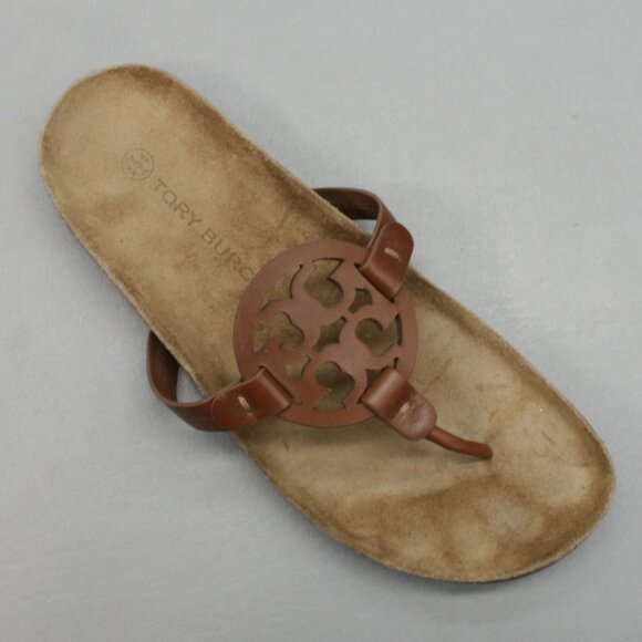 Tory Burch Ladies 8.5 Miller Cloud Cuoio Brown Calf Leather Cork Thongs Sandals - Picture 7 of 12